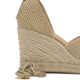 Sandalia de cuña Becca en yute y rayón con cierre de cintas