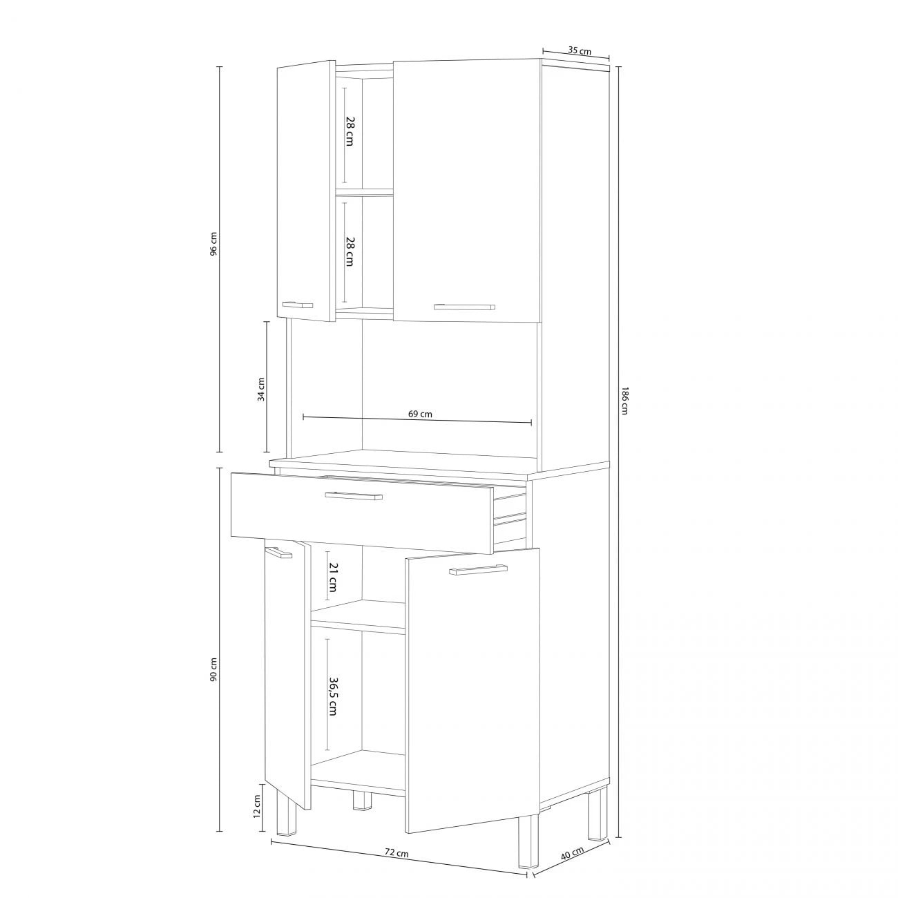 Alacena cocina Colin 4 Puertas Blanco Artik (Blanco Mate) - Roble Canadian