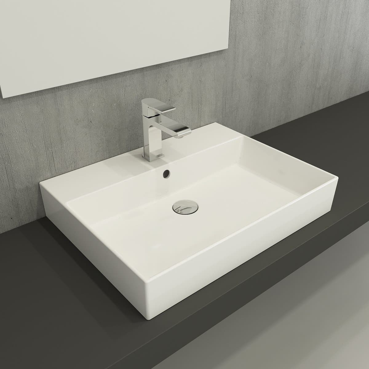 Lavabo à poser et à suspendre 60,5x46,5 cm blanc 1 trou pour robinet SAT Infinitio (SATINF6046)