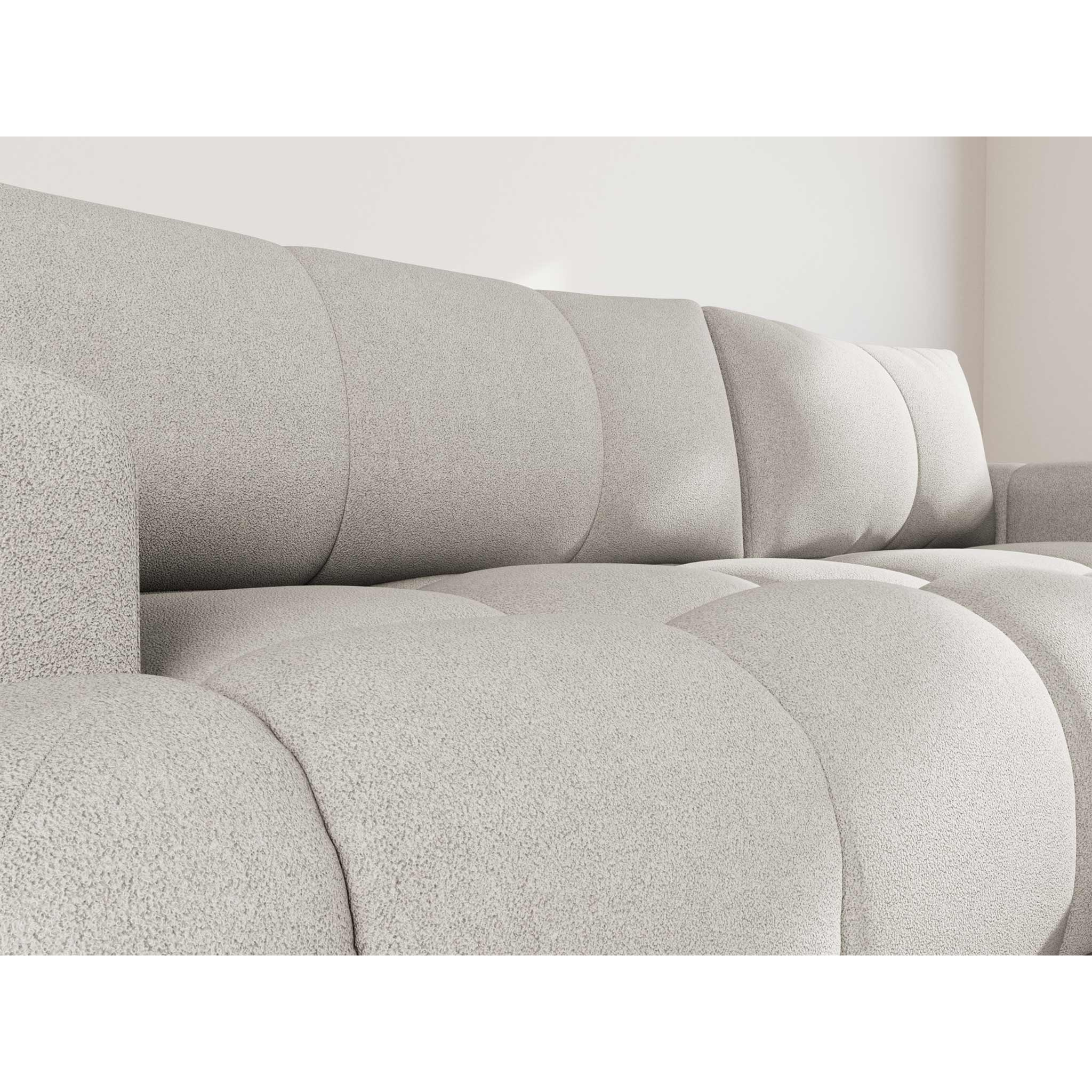 Yulin - Canapé d'angle droit 4 places convertible avec coffre en tissu bouclette - Gris clair