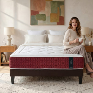 Ensemble Matelas Hybride Passion & Sommier Kit Tissu, Ressorts Ensachés & Mémoire de Forme, 32 cm, Accueil Moelleux, Soutien Ferme