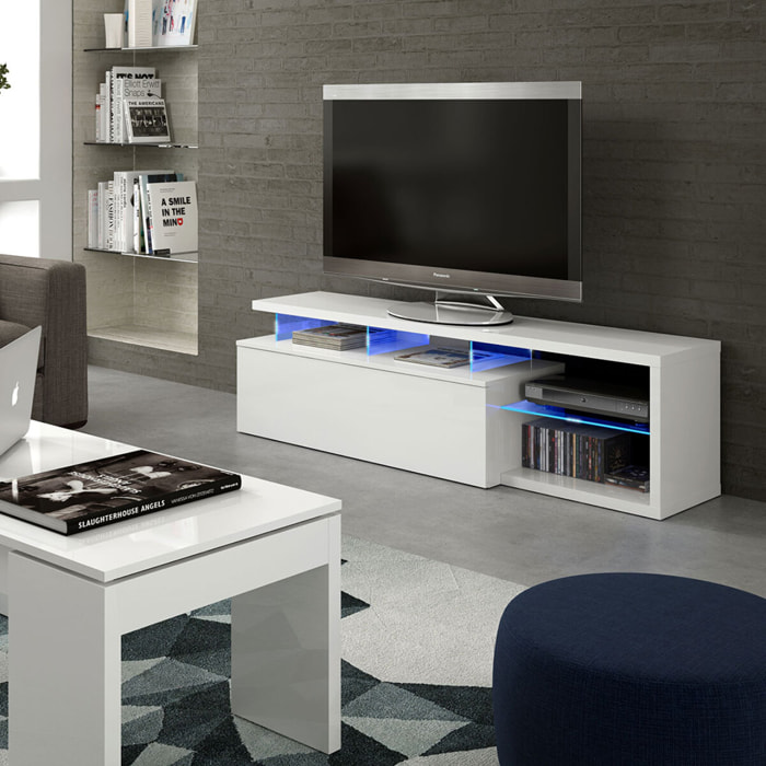 Mueble Tv Led-tech 150x43x41 Cm Blanco Brillo