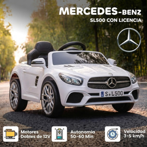 Coche Eléctrico para Niños Mercedes-Benz SL500 Coche de Batería Litio 12V con Mando a Distancia 2,4G 2 Motores Suspensión Arranque Suave Luces Música Claxon Bluetooth 3-5 Años 3-5 km/h Blanco