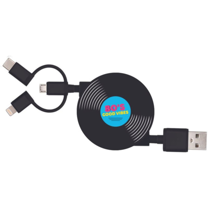 Câble trio YELLO KOKO USB vers USB-C/Micro/Lightning 1M Vinyl