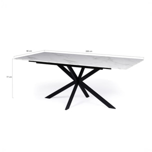 Table à manger extensible Spider 160-200cm effet marbre blanc