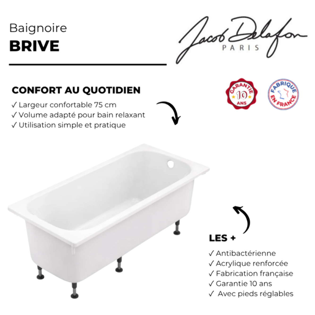 Baignoire droite 170 X 75 Brive