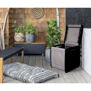 Baule Azziuro, Cassapanca multiuso, Baule contenitore, Box portaoggetti, 100% Made in Italy, 54x53h57 cm, Grigio chiaro e Nero