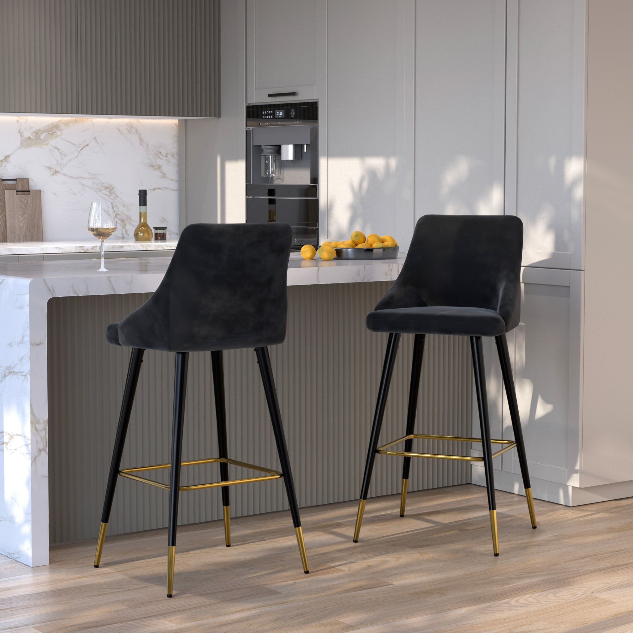Lot de 2 chaises de bar 77.5 cm en velours noir - Aristote