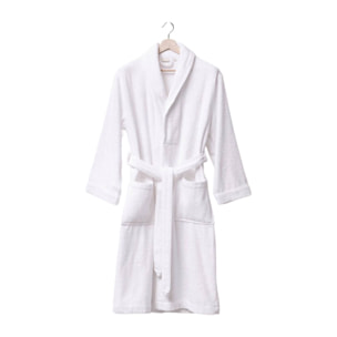 Albornoz s-m 100%algodón 360gsm blanco con ribetes blancos scalpers home