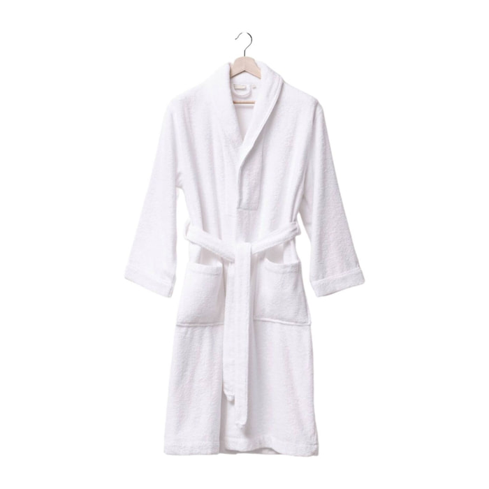 Albornoz s-m 100%algodón 360gsm blanco con ribetes blancos scalpers home