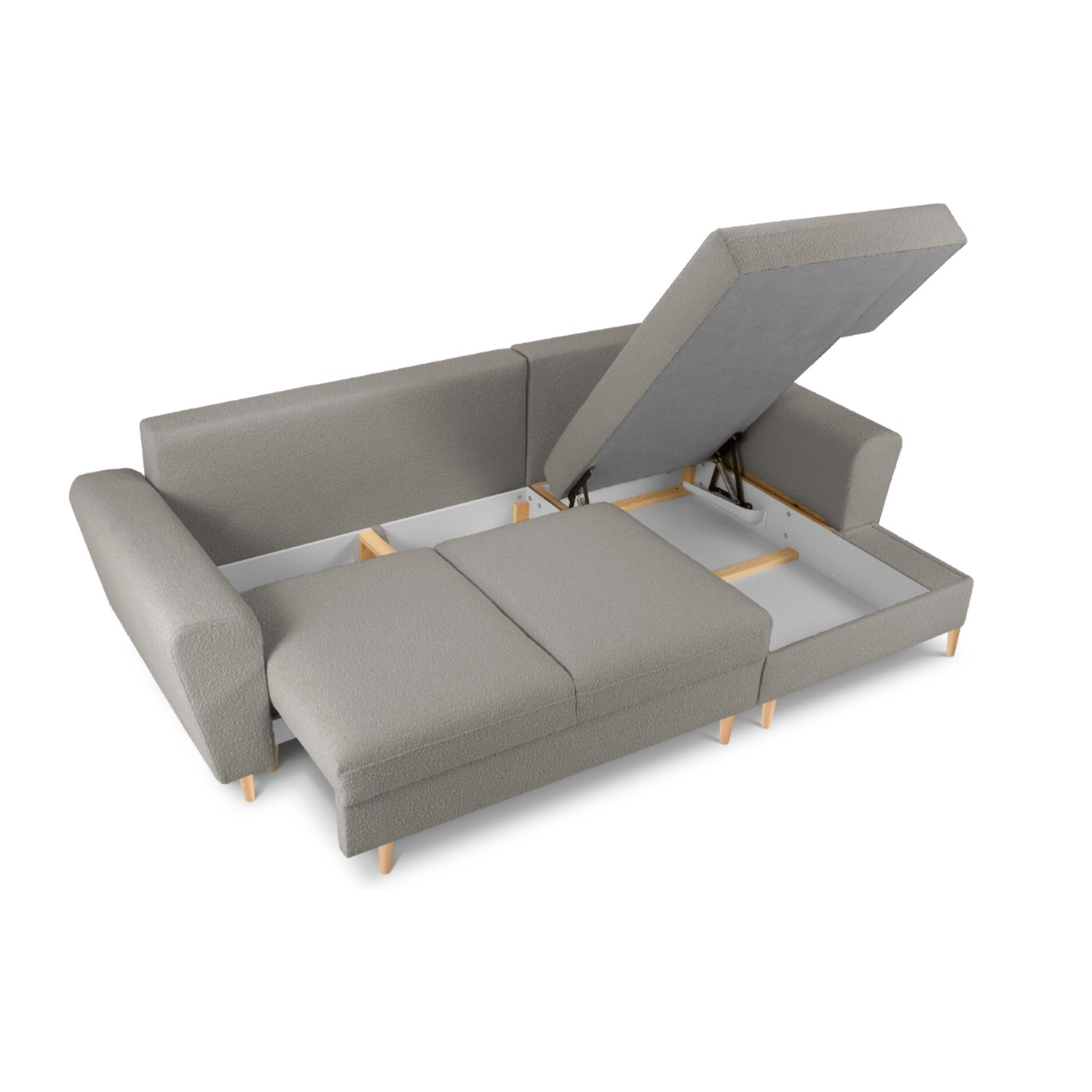 Canapé d'angle droit convertible avec coffre de rangement "Kyoto" 4 places en bouclé gris