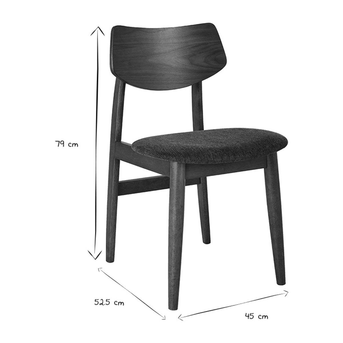 Chaises scandinaves en bois foncé et tissu effet velours texturé vert kaki (lot de 2) ELION