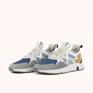 Zapatilla Deportiva Combinada Blanco Azul y Gris MUNICH CLIK 107