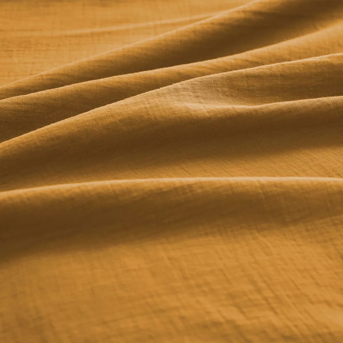 Housse de couette gaze de coton lavé uni jaune Malia curry