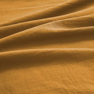 Housse de couette gaze de coton lavé uni jaune Malia curry