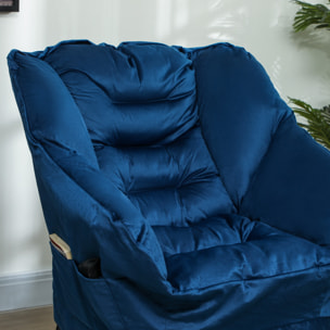 Sillón de Salón con Reposapiés Sillón de Relax Butaca para Dormitorio con Bolsillos Laterales y Patas de Acero para Sala de Estar Azul Oscuro