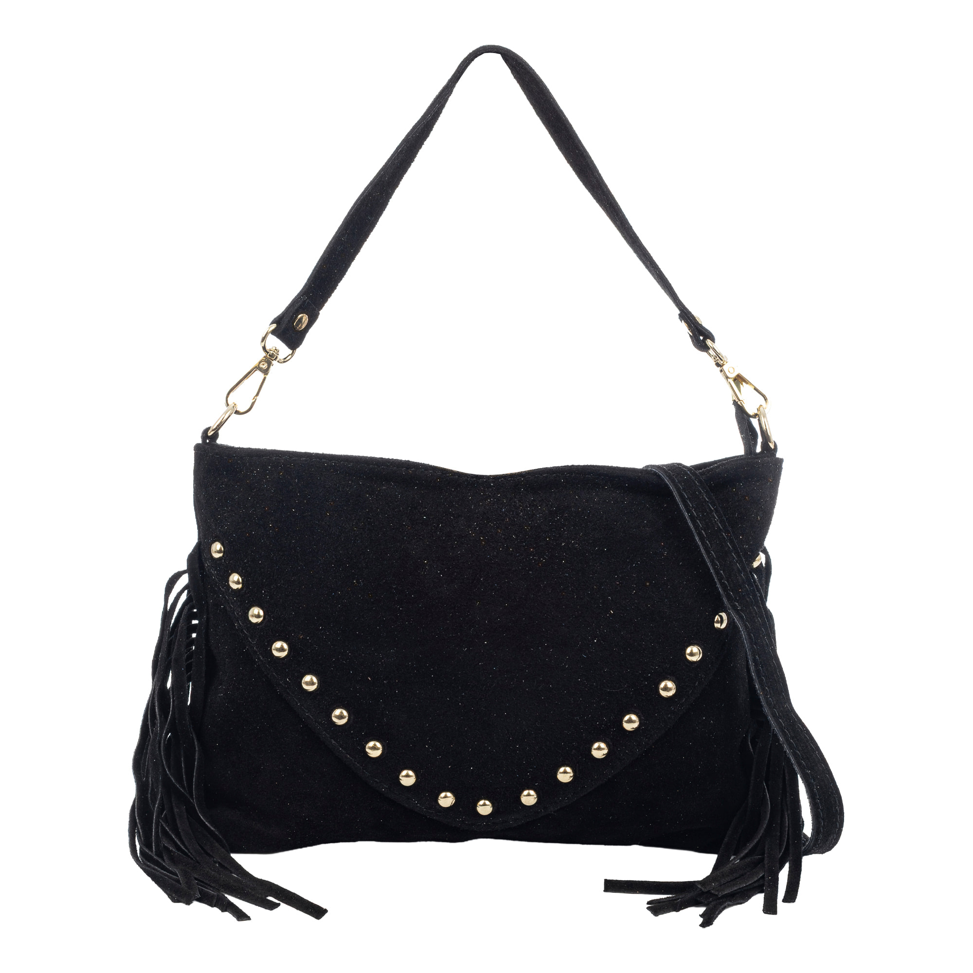 Bellegra Bolso de hombro Mujer. Piel auténtica Gamuza con detalles metálicos.