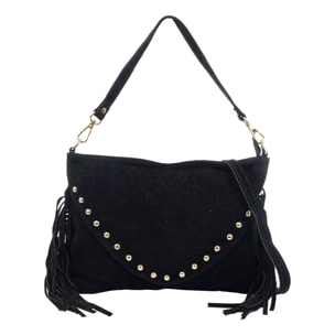 Bellegra Bolso de hombro Mujer. Piel auténtica Gamuza con detalles metálicos.