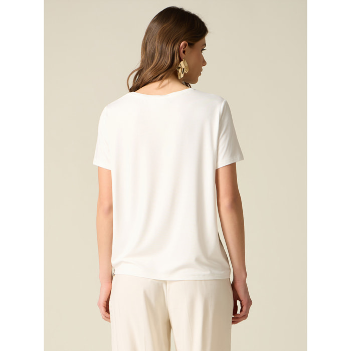 Oltre - Camiseta con inserto de raso estampado - Blanco