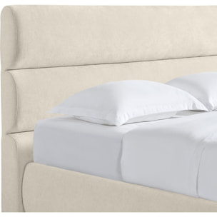 Lit coffre adulte avec tête de lit capitonnée en tissu chenille - SIMON