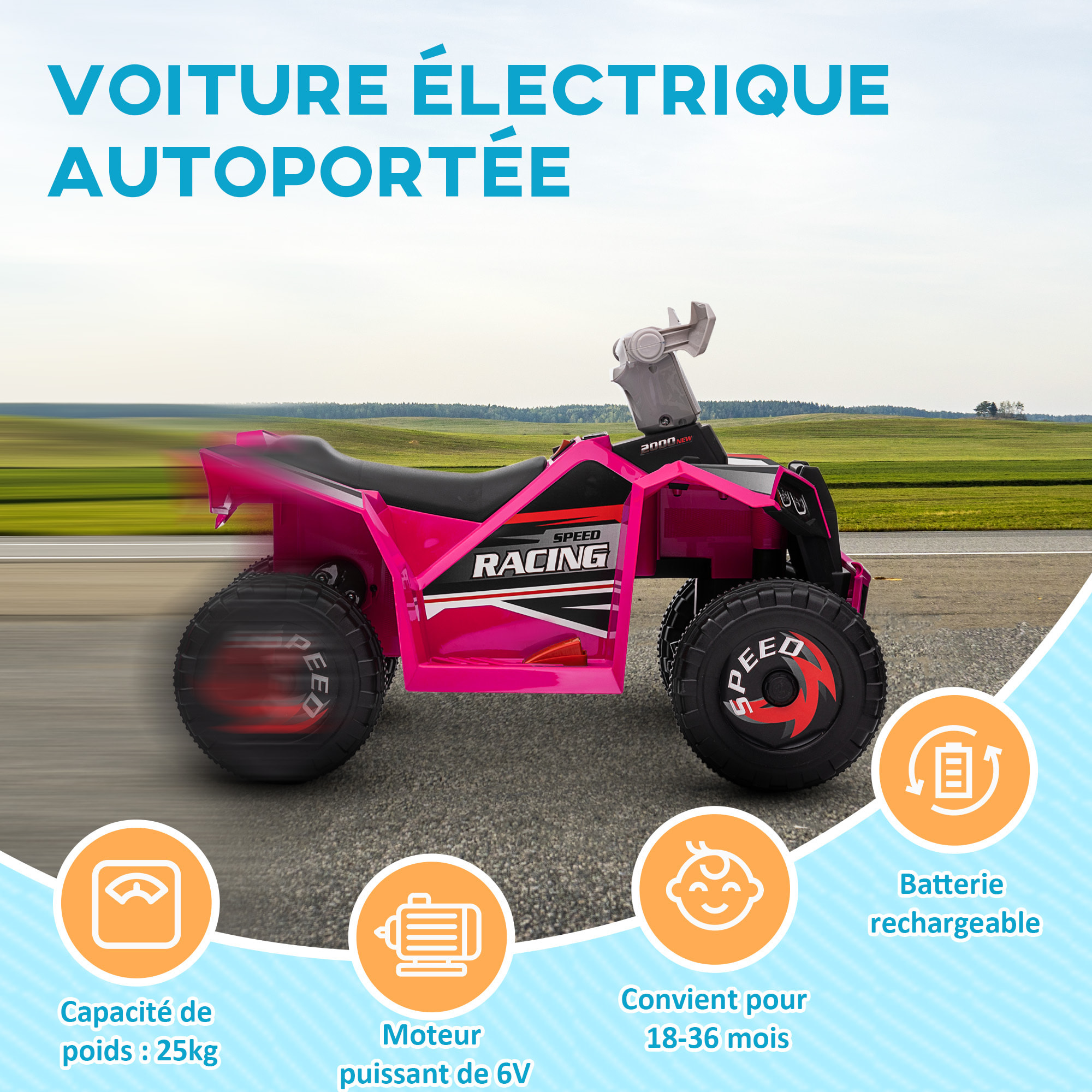 Quad électrique enfant V. max.  2,5 Km/h 6 V rose