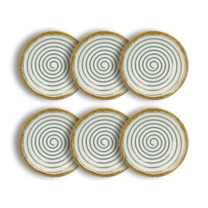 Lot de 6 assiettes creuses spirale 22cm en faïence bleu et beige  SPIRALE