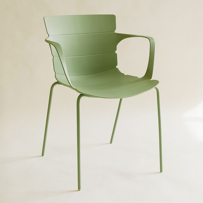 Lot de 4 fauteuils de table extérieur en polypropylène et métal vert MONTAUK