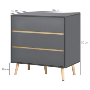 Commode 3 tiroirs design scandinave panneaux particules gris aspect bois clair