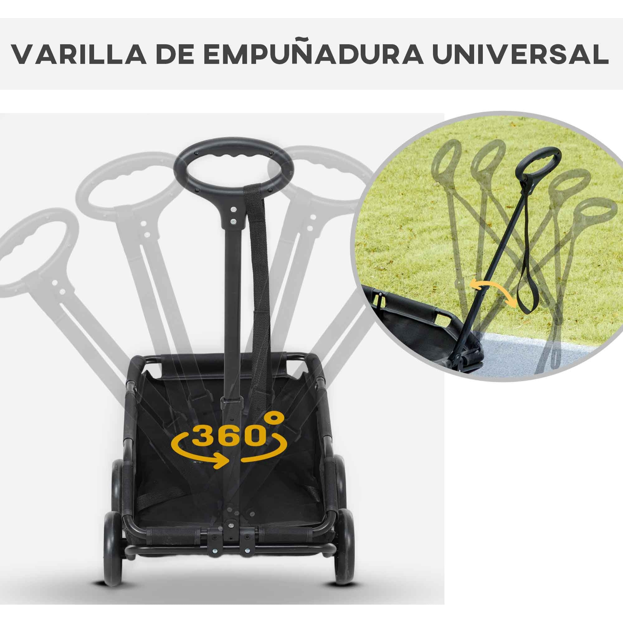 Carrito para Perros Plegable Cochecito para Mascotas Carrito para Perros Miniatura con Barra de Empuje Ajustable Diseño Abierto Cojín Bolsa de Almacenamiento y Ruedas 53x45x28 cm Negro