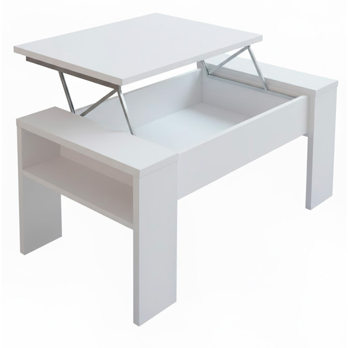 Tavolino Da Salotto Trasformabile Con Piano Sollevabile E Vano Contenitore Moderno Per Smart Working 98 x 50 x 43 Cm Colore Bianco