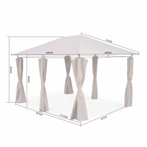 Tonnelle 3x4 m - Divio - Toile grise - Pergola avec rideaux. tente de jardin. barnum. chapiteau. réception