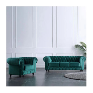 Sofá Chester 3 plazas tejido Velvet verde