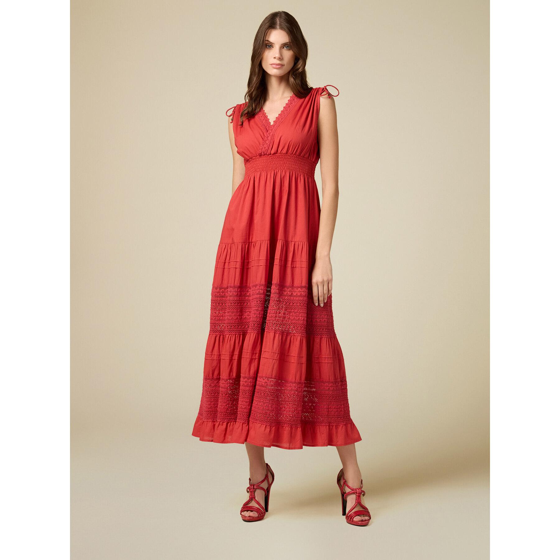 Oltre - Long dress with lace inserts - Rojo