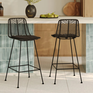 Lot de 2 chaises pour îlot central 66 cm en rotin noir - Tamara