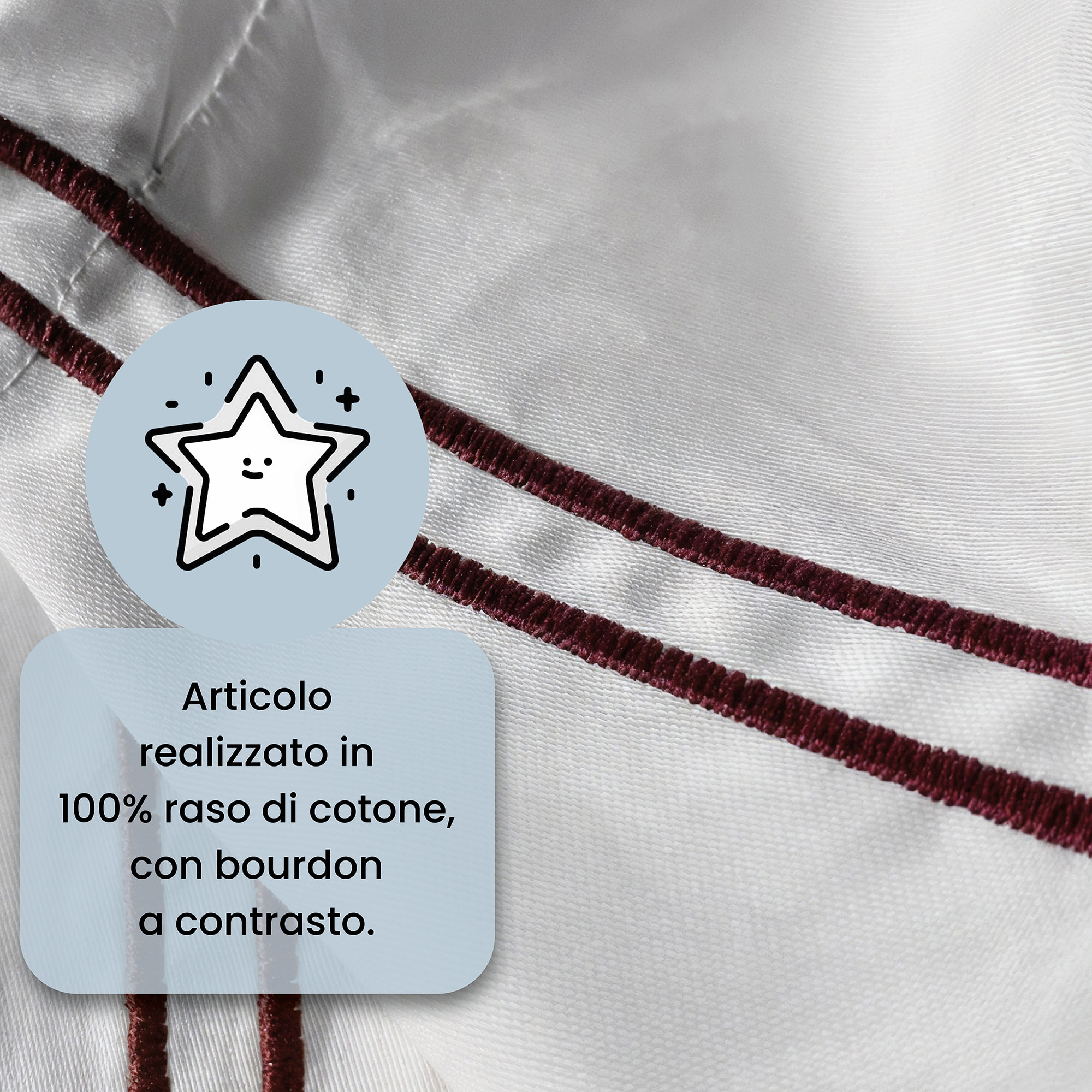 COMPLETO LETTO RASO VENERE, 100% Raso di Cotone, Made in Italy - BORDEAUX