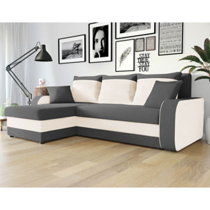 Valos - canapé d'angle réversible - 4 places - convertible avec coffre - en velours - Gris / Blanc