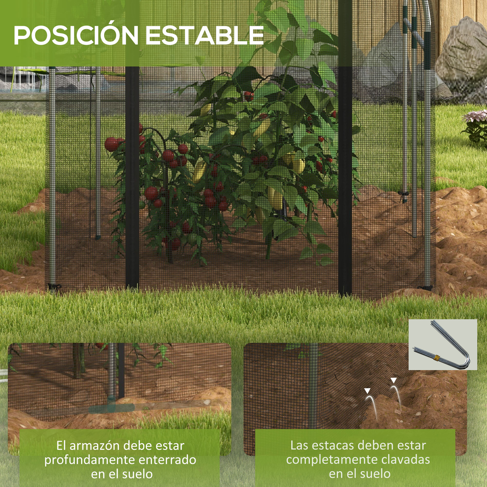 Jaula de Cultivo Jaula de Protección con Soportes Puerta con Cremallera y Anti-UV para Proteger las Plantas en Jardín Terraza Patio 120x300x146 cm Negro