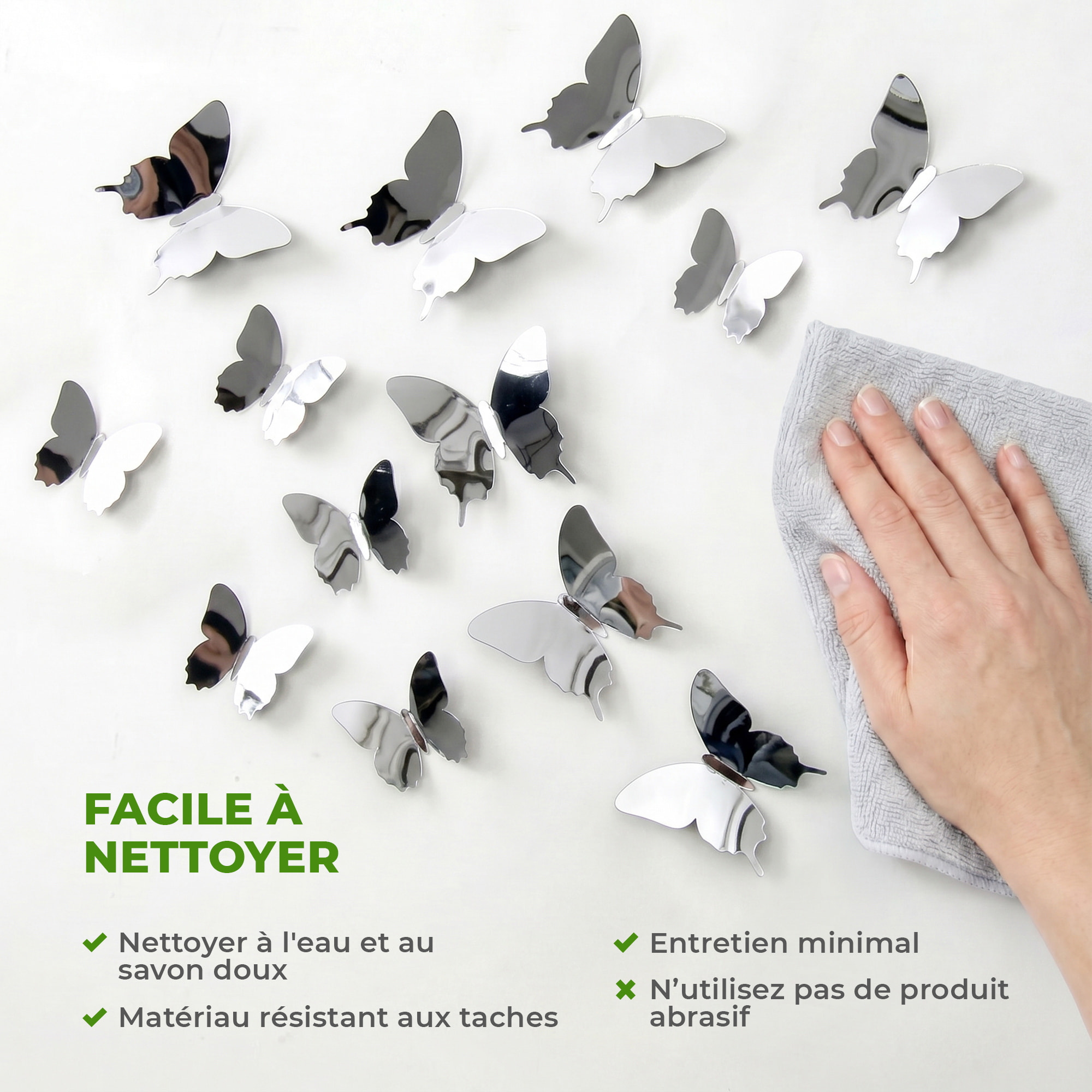 Kit de 12 Stickers papillons 3D miroirs