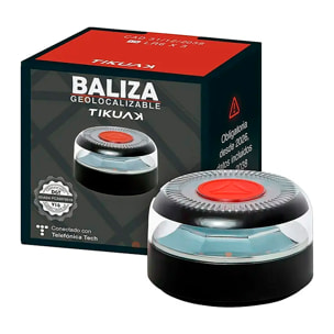 Baliza V16 geolocalizada Tikuak homologada DGT 3.0 con luz LED ámbar 360°, 8 LEDs, pilas incluidas y resistente a agua y viento