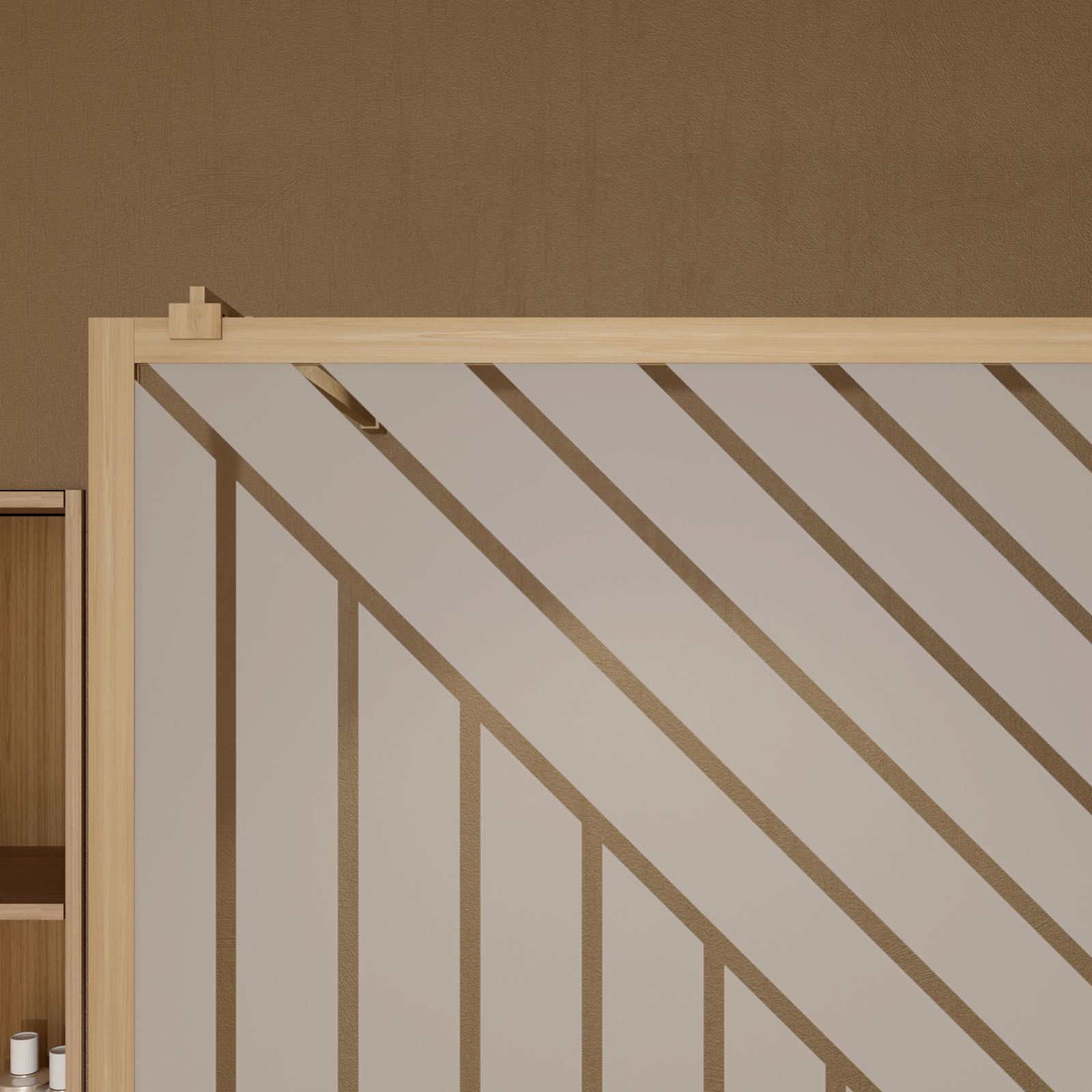 Paroi de douche 120x200 HINATA - Style Japandi Geometrique - Cadre Effet Bois - Verre 6mm