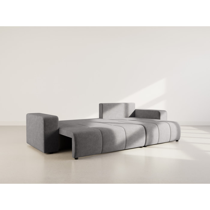 Nicole - Canapé d'angle réversible 5 places convertible avec coffre en tissu - Gris