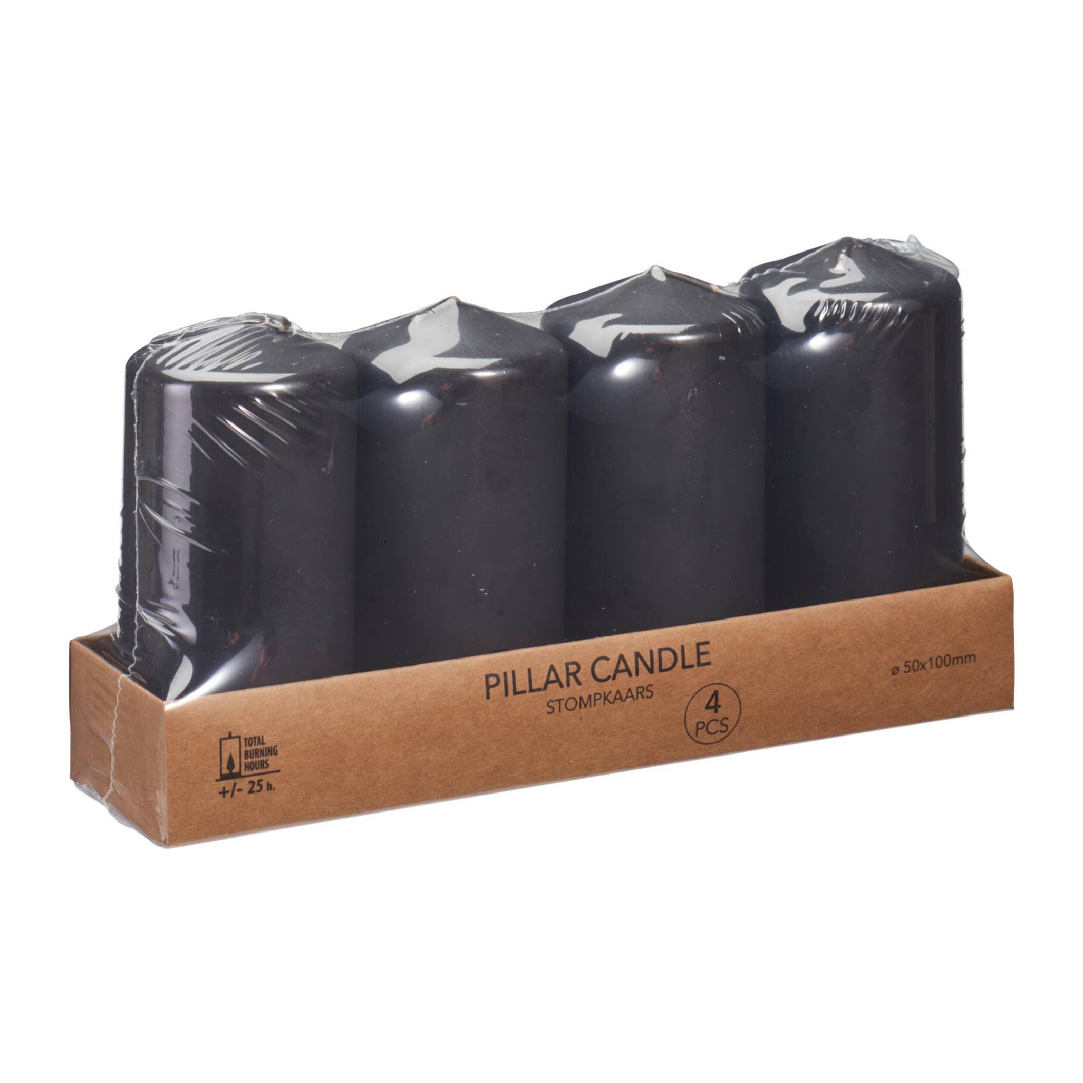 Set de 4 velas de cera en color negro ø5x10cm y 25h de combustión