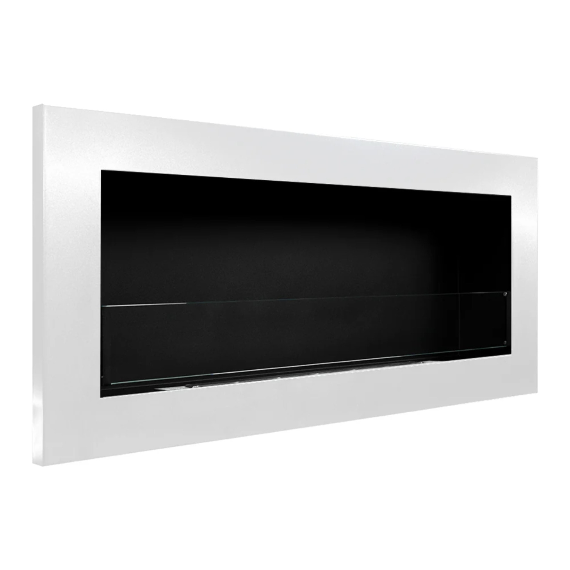 Livorno - Camino a Bioetanolo da Parete 90x40x12 cm con Bruciatore 0,75lt in Acciaio e Vetro Bianco