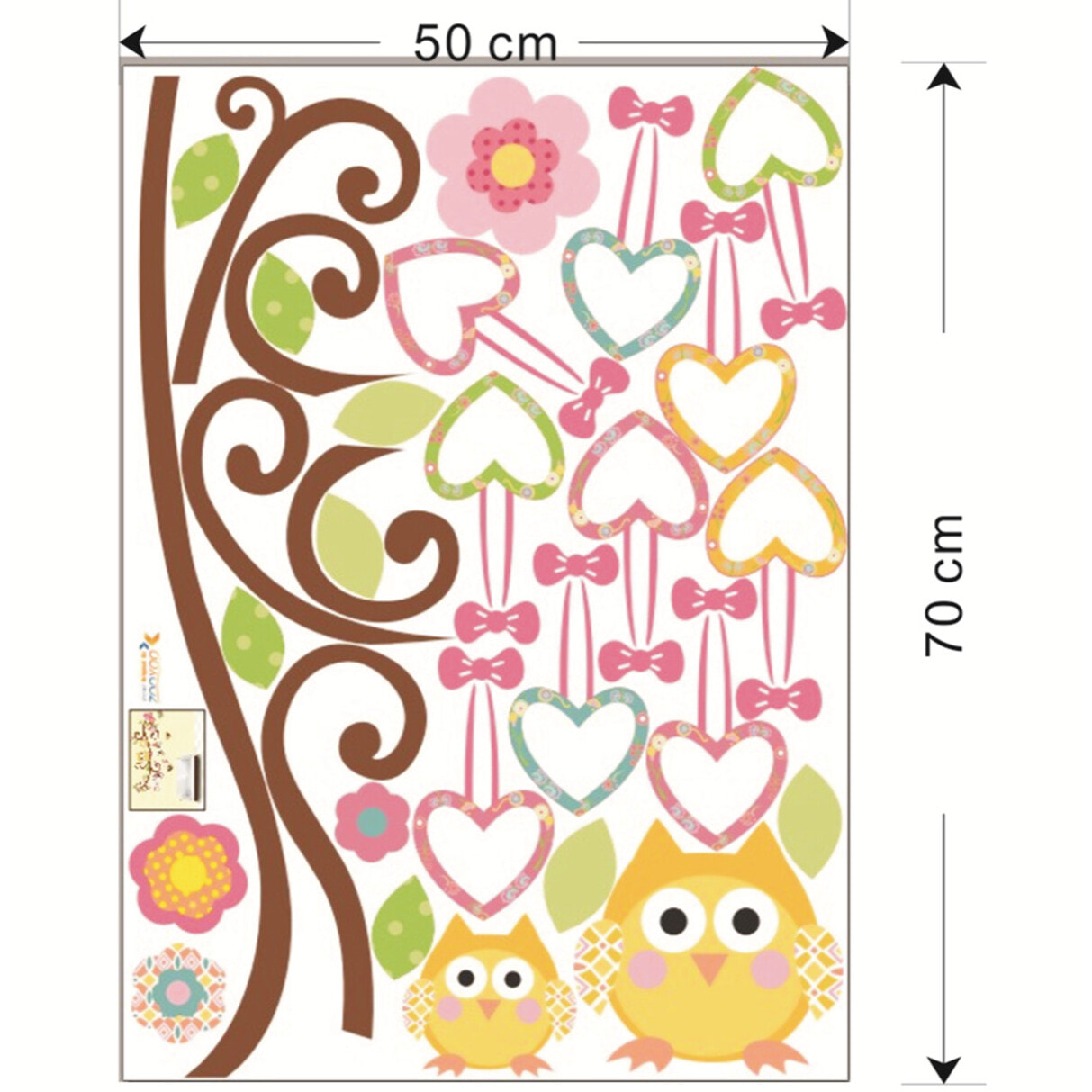 Stickers Muraux décoration adhésifs hiboux et cœurs sur un arbre