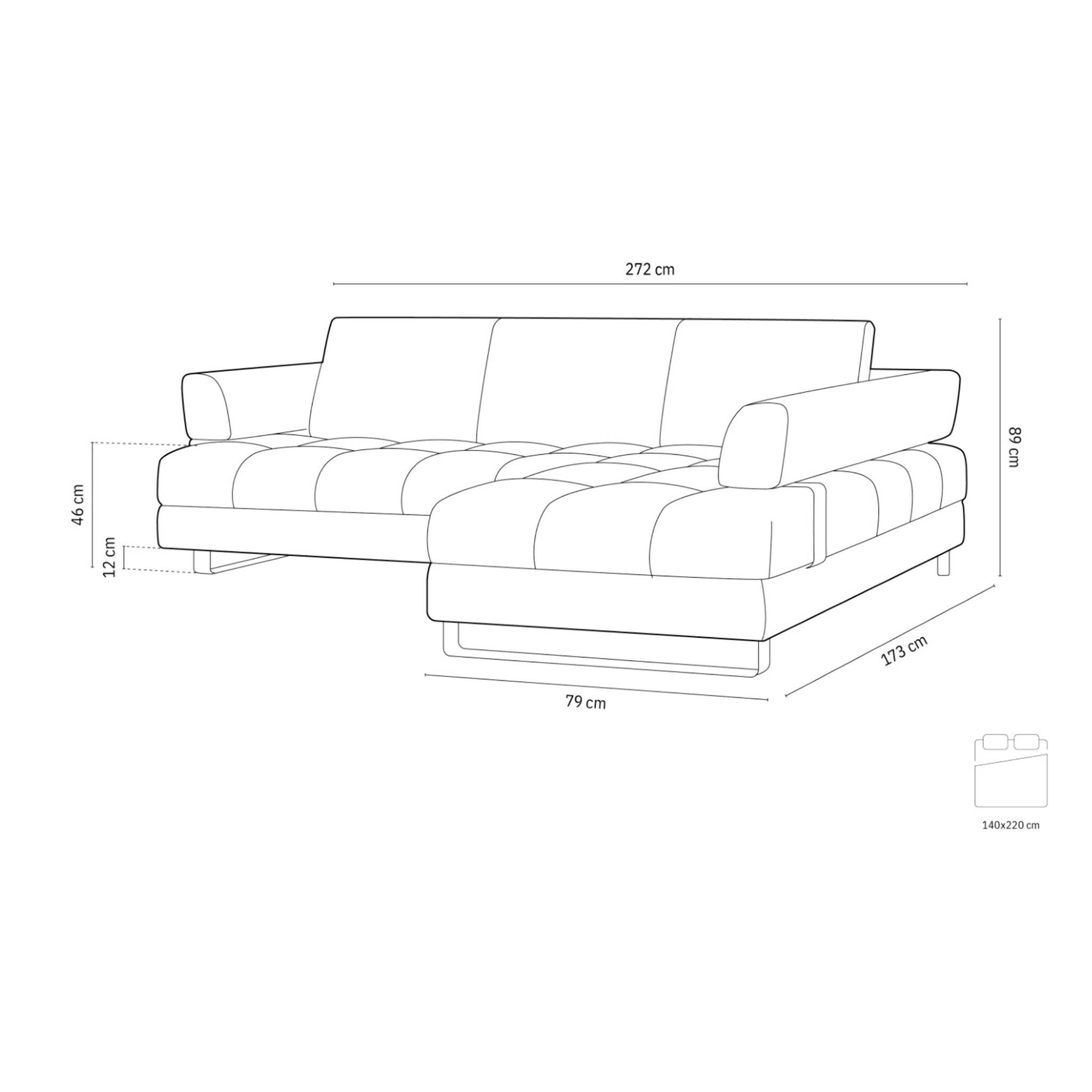 Canapé d'angle droit convertible avec coffre de rangement "Clinton" 5 places en velours beige clair