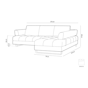 Canapé d'angle droit convertible avec coffre de rangement "Clinton" 5 places en velours beige clair