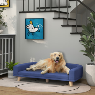 Canapé chien lit pour chien design scandinave coussin déhoussable dim 98L x 67l x 25H cm pieds bois tissu polyester bleu