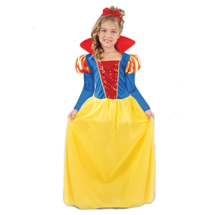 Abito Costume Carnevale Biancaneve Giallo Rosso Blu Bambina