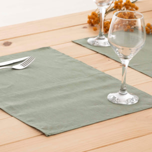 Lot de 2 sets de table imperméables et anti-taches 100% lin armée verte 45x35 cm