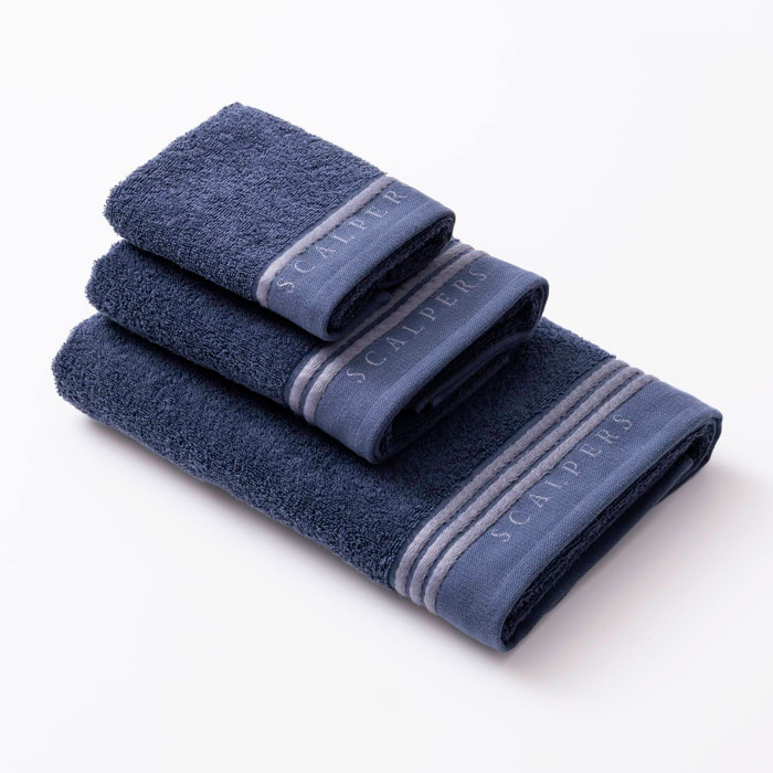Juego de 4 sets de 3 toallas azul marino (4x tocador 30x50cm + 4x manos 50x90cm + 4x baño 70x140cm) 450gsm en algodón scalpers home